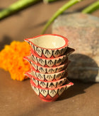 Red Blossom Diya - Set of 6