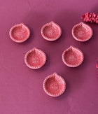 Pink Swastik Diya - Set of 6