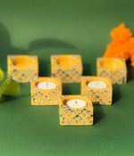 Blue Pottery Square Diyas - Set of 6
