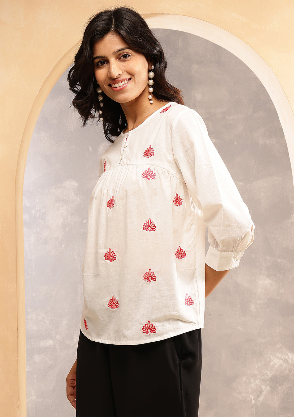 Red Floral Pop Top