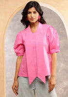 Pink Bow Poplin Top