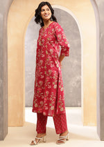 Crimson Printed Suit Set