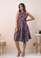Multicolour Striped Halter Dress