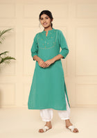 Persian Green Solid Cotton Kurta