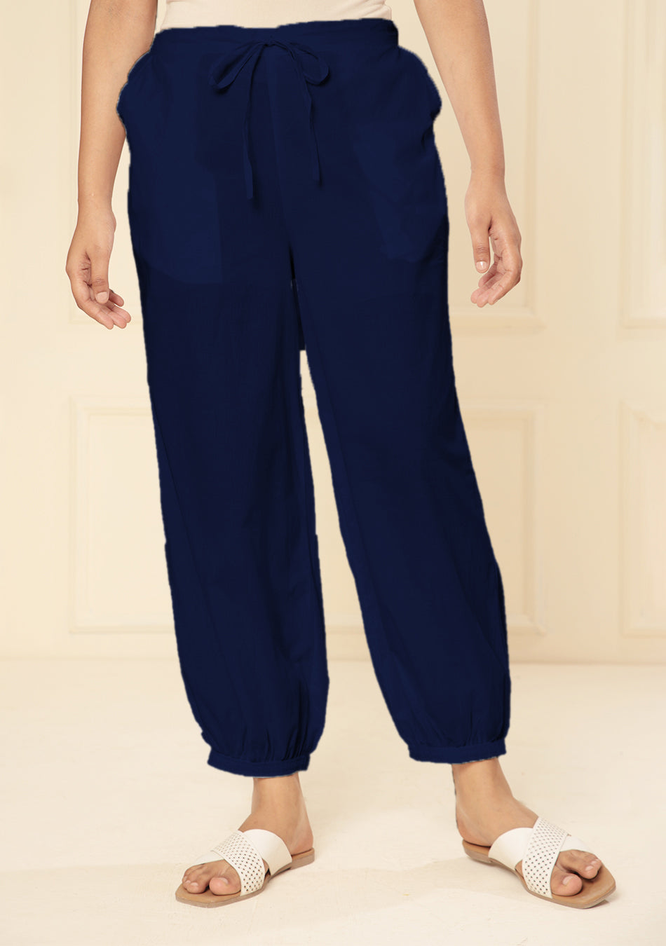 ROYAL BLUE EMBROIDERED LACE CUFF PANT