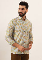 White Booti Print Pure Cotton Regular Fit Casual Shirt