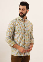 White Booti Print Pure Cotton Regular Fit Casual Shirt