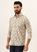 Purple Geometric Pure Cotton Regular Fit Casual Shirt