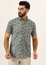 Beige Paisley Print Pure Cotton Regular Fit Casual Shirt