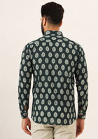 Dark Green Printed Pure Cotton Regular Fit Casual Shirt