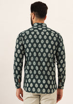 Dark Green Printed Pure Cotton Regular Fit Casual Shirt