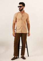 Beige Printed Pure Cotton Regular Fit Casual Shirt