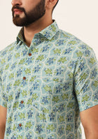 Green Floral Print Pure Cotton Regular Fit Casual Shirt
