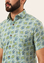 Green Floral Print Pure Cotton Regular Fit Casual Shirt