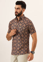 MultiColor Geometric Pure Cotton Regular Fit Casual Mem's Shirt