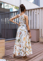 IVORY BOTANICAL HALTER MAXI DRESS