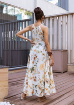 IVORY BOTANICAL HALTER MAXI DRESS