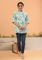 Aqua Green Tropical Print Top