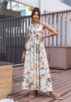 IVORY BOTANICAL HALTER MAXI DRESS