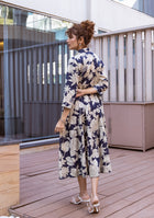 Navy Botanical Tiered Dress