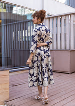 Navy Botanical Tiered Dress