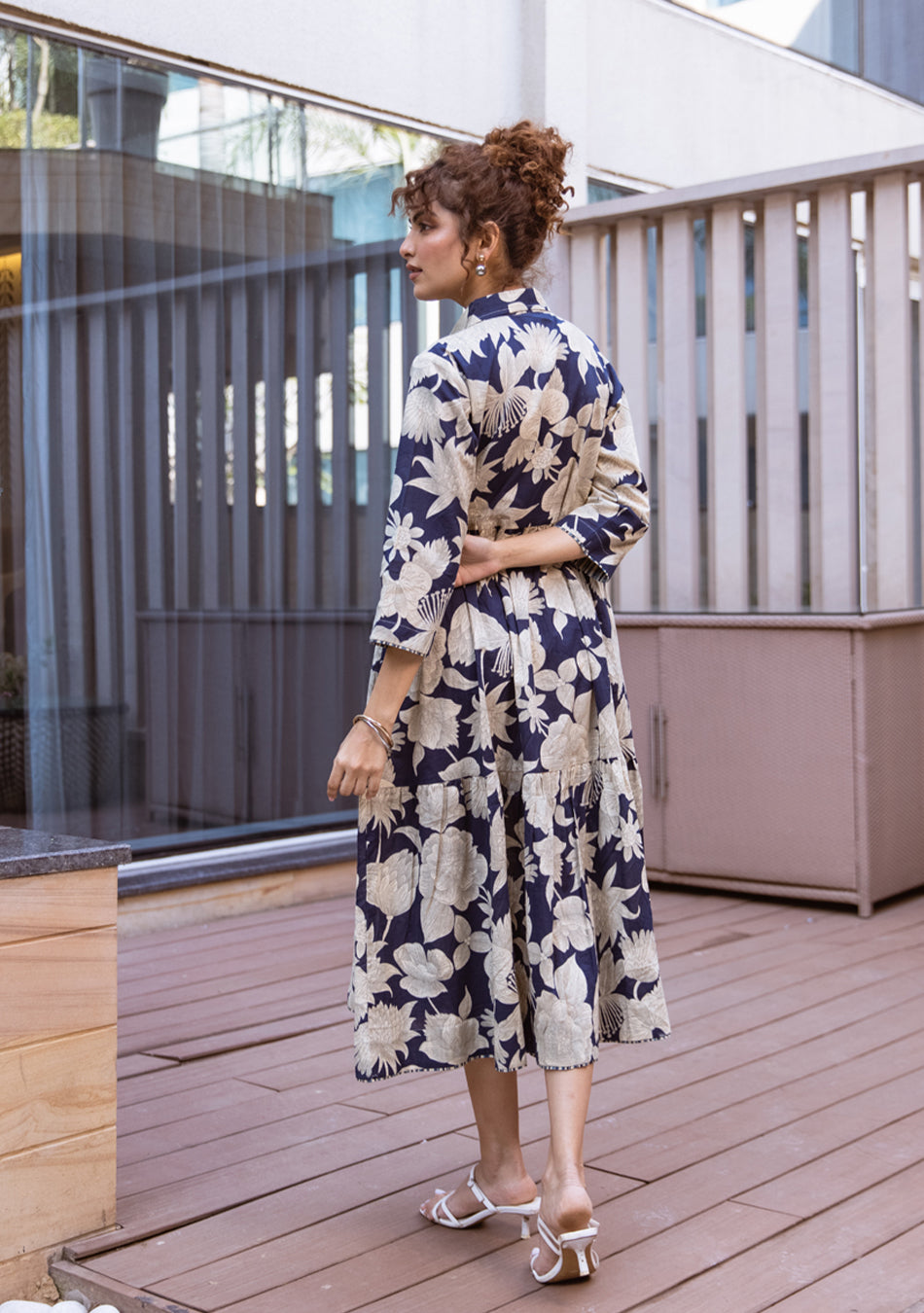Ammanya Navy Botanical Tiered Dress