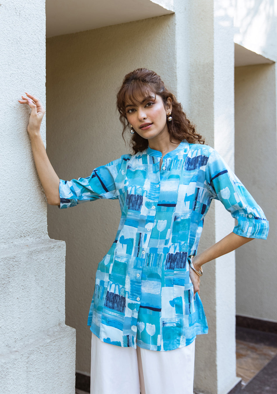 Ammanya Cerulean Mosaic Top