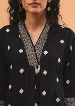 Black Ikkat Kurta Pant Set With Dupatta