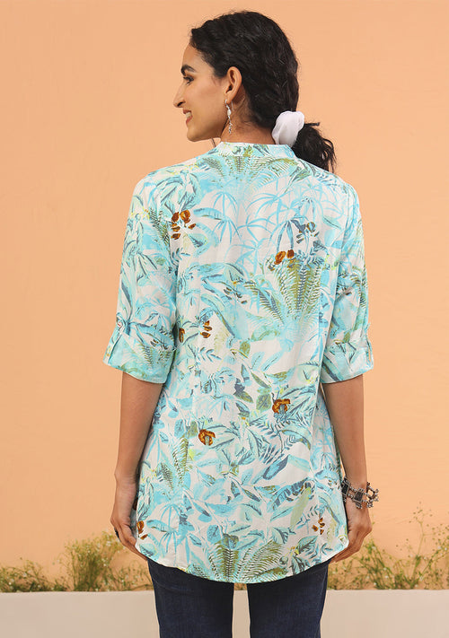 Aqua Green Tropical Print Top