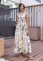IVORY BOTANICAL HALTER MAXI DRESS