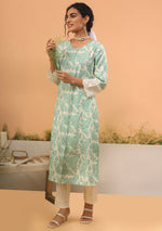 Teal Floral A-Line Flex Kurta