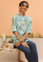 Aqua Green Tropical Print Top