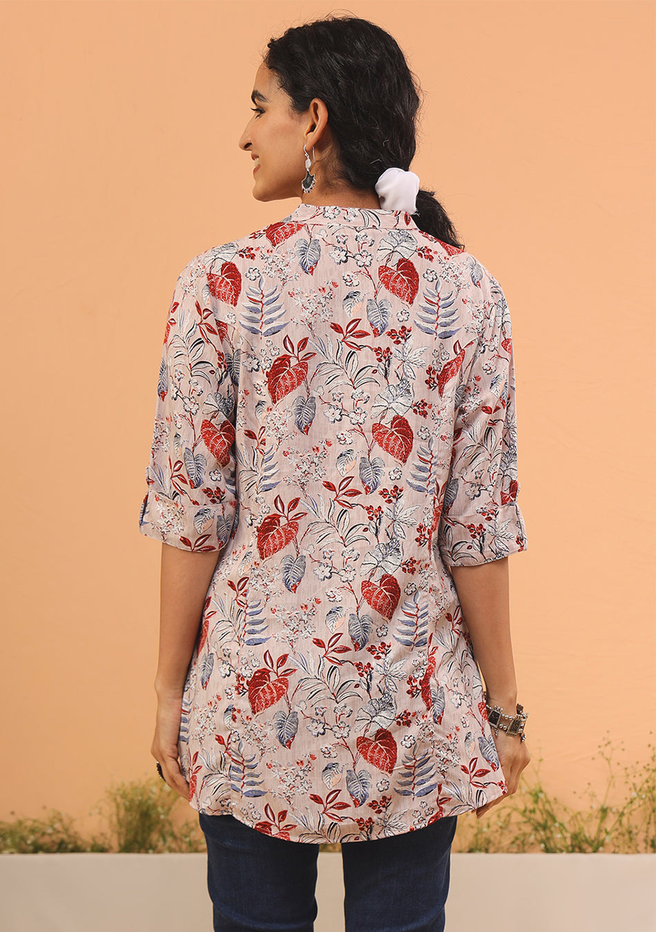 Beige Floral A-Line Top