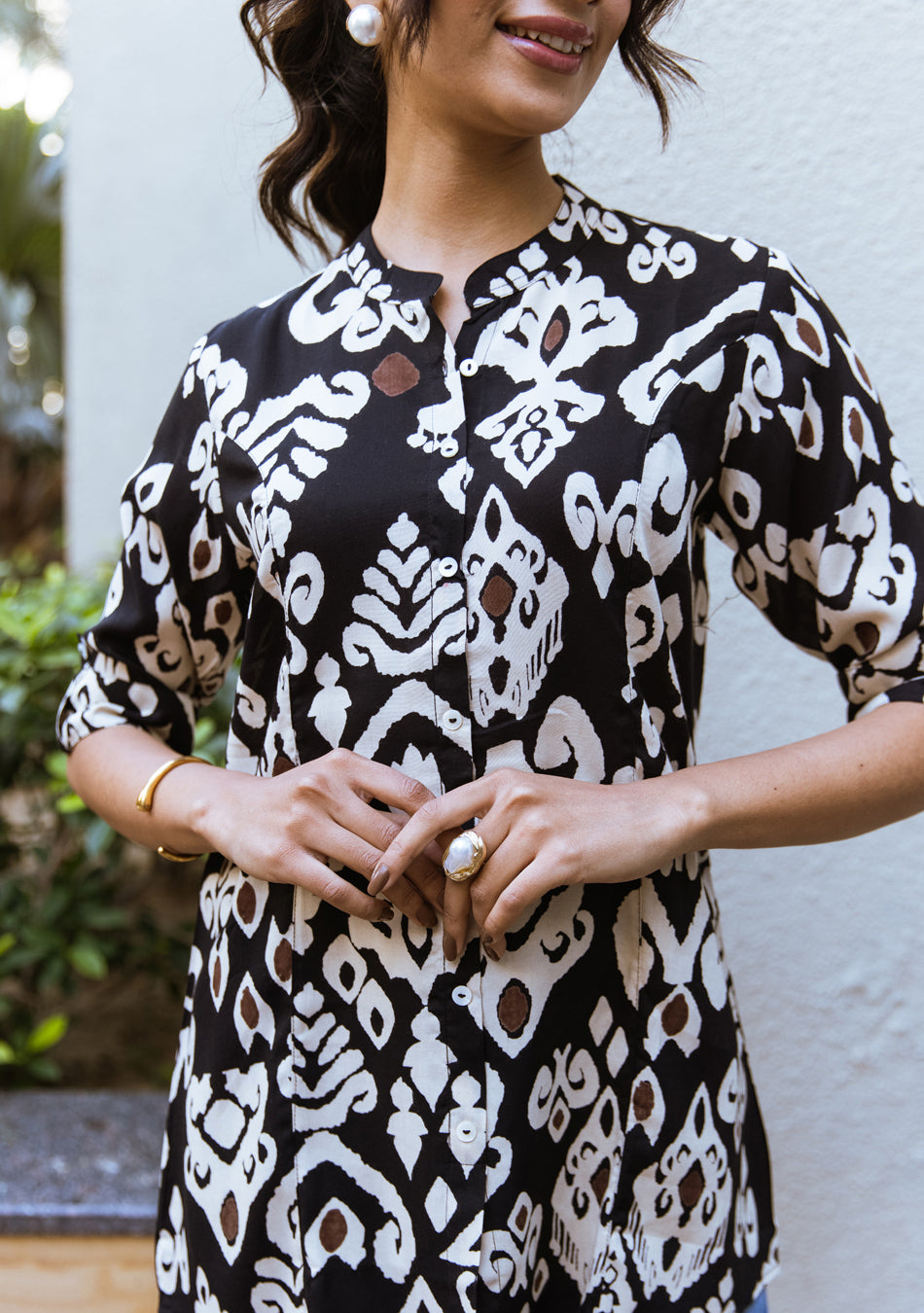 Ammanya Black Ikkat Print Top