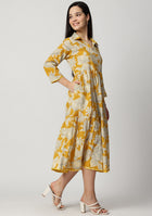 Yellow Botanical Tiered Dress