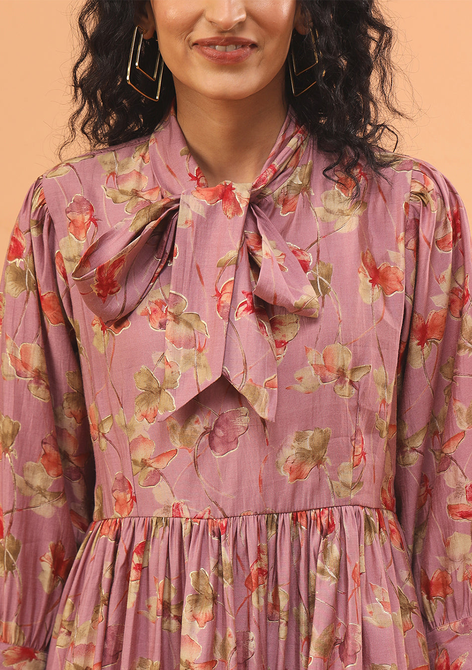 Ammanya Pink Floral Print Muslin Peplum Top With Bell-Bottom