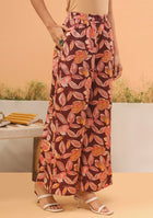Maroon Floral Print Muslin Peplum Top With Bell-Bottom