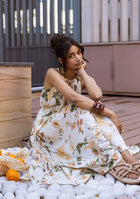 IVORY BOTANICAL HALTER MAXI DRESS