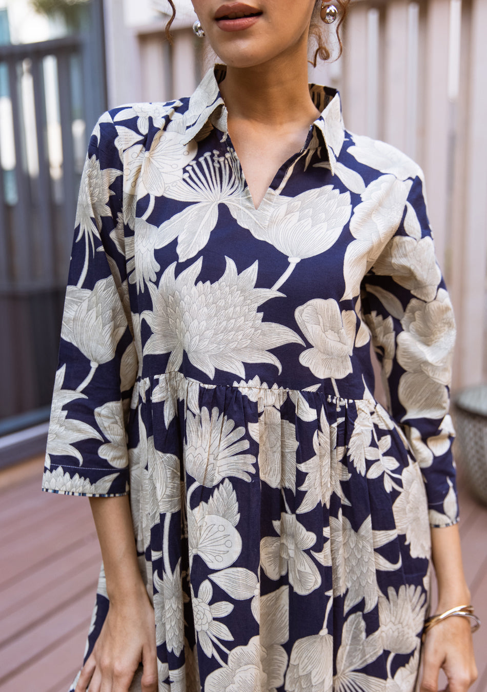 Ammanya Navy Botanical Tiered Dress