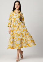Yellow Botanical Tiered Dress