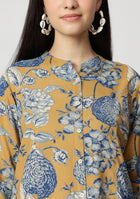 Mustard bloom Rollup Sleeves A-Line Top