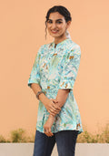 Aqua Green Tropical Print Top