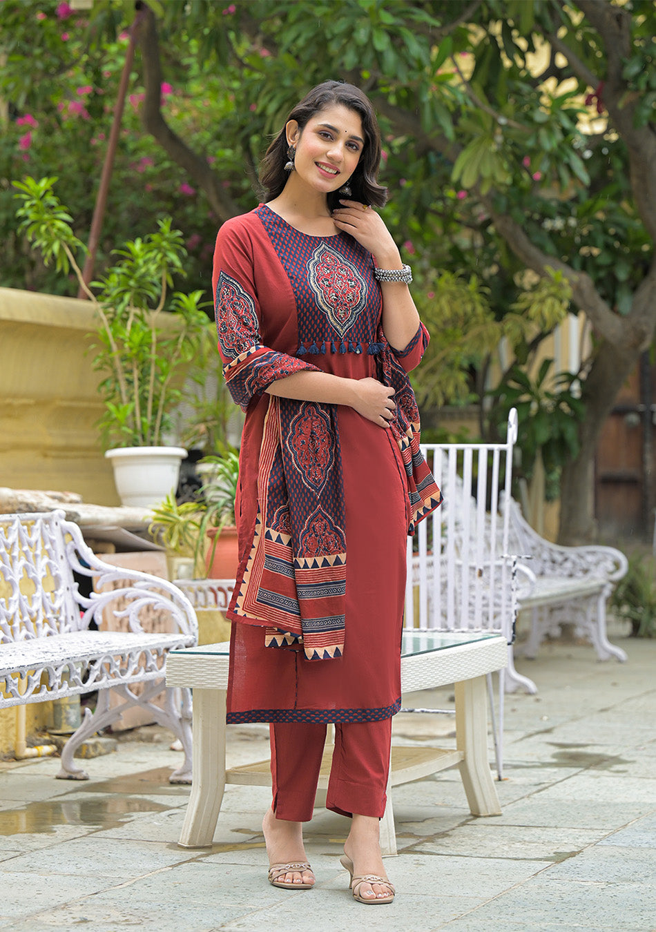 Rust Mehreen Printed Flex Suit Set