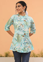 Aqua Green Tropical Print Top