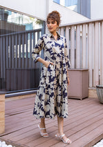 Navy Botanical Tiered Dress