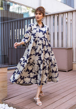 Navy Botanical Tiered Dress
