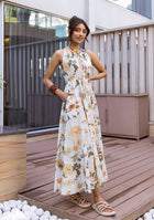 IVORY BOTANICAL HALTER MAXI DRESS