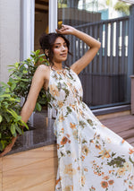 IVORY BOTANICAL HALTER MAXI DRESS