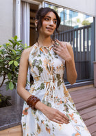 IVORY BOTANICAL HALTER MAXI DRESS