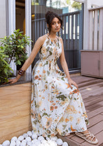 IVORY BOTANICAL HALTER MAXI DRESS
